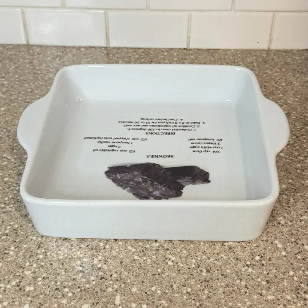 White Ceramic 8×8 Dish With Handles And Brownie Recipe